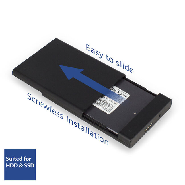 ACT HDD-Gehäuse für 2,5'' SATA HDD/SSD - USB 3.0 (5 Gbps) - Kunststoff, werkzeuglos / schwarz