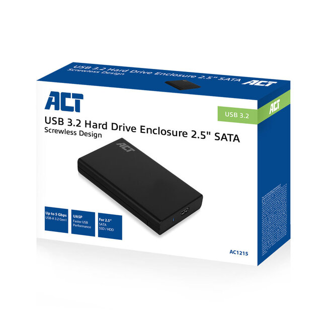 ACT HDD-Gehäuse für 2,5'' SATA HDD/SSD - USB 3.0 (5 Gbps) - Kunststoff, werkzeuglos / schwarz