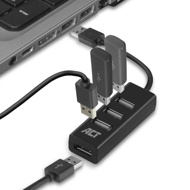 ACT USB-Hub 4 Ports USB 2.0 busbetrieben schwarz 0,10 m