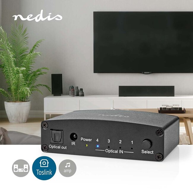 Nedis Digitale Optische Toslink Audio Umschalter 4-in-1 mit Fernbedienung