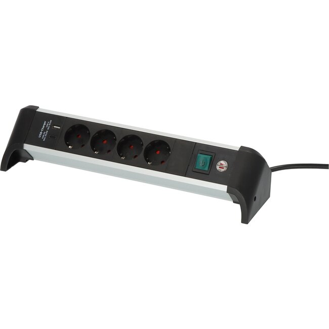 Brennenstuhl Alu-Office-Line Steckdosenleiste 4-fach + 2x USB (1x PD) schwarz 1,8m
