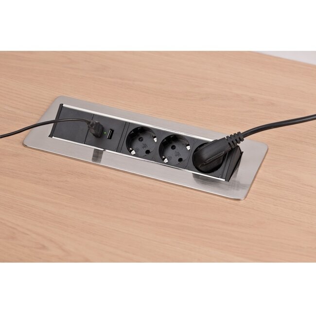 Brennenstuhl Indesk-Power Einbau-Steckdosenleiste 3-fach + 2x USB Aluminium - 2m