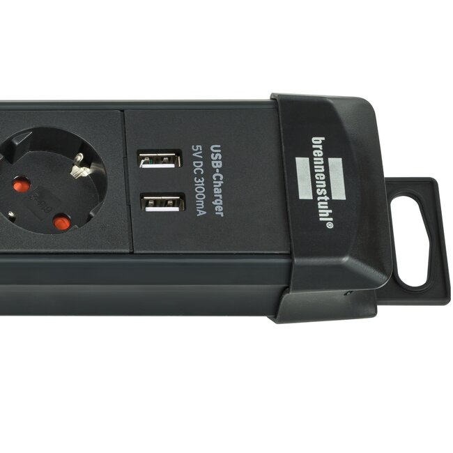 Brennenstuhl Premium-Line Steckdosenleiste 6-fach, 2x USB, schwarz - 3m