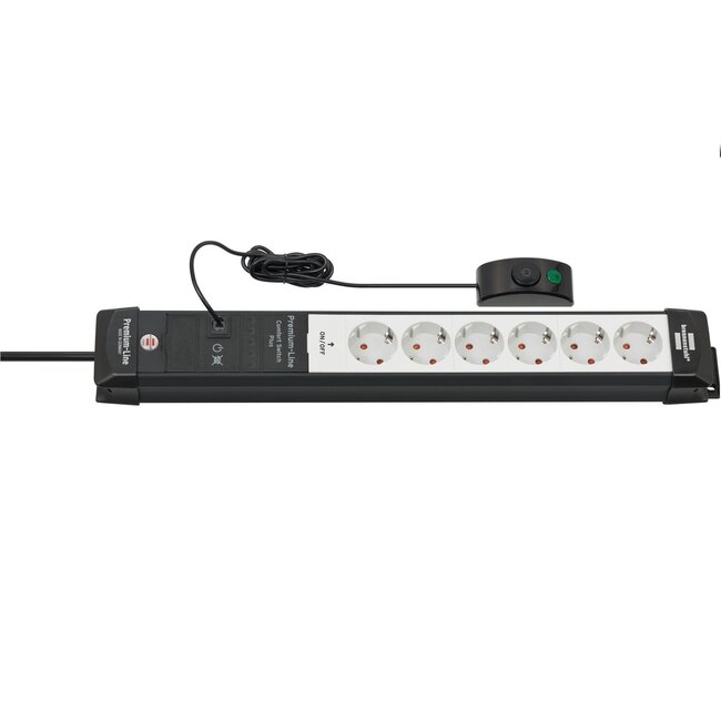 Brennenstuhl Premium-Line Comfort Switch Plus Steckdosenleiste 6-fach mit Hand-/Fußschalter, Schwarz/Grau - 3 Meter