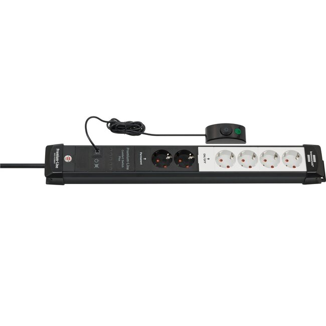 Brennenstuhl Premium-Line Comfort Switch Plus Steckdosenleiste 6-fach (4+2) mit Hand-/Fußschalter, Schwarz/Grau - 3m