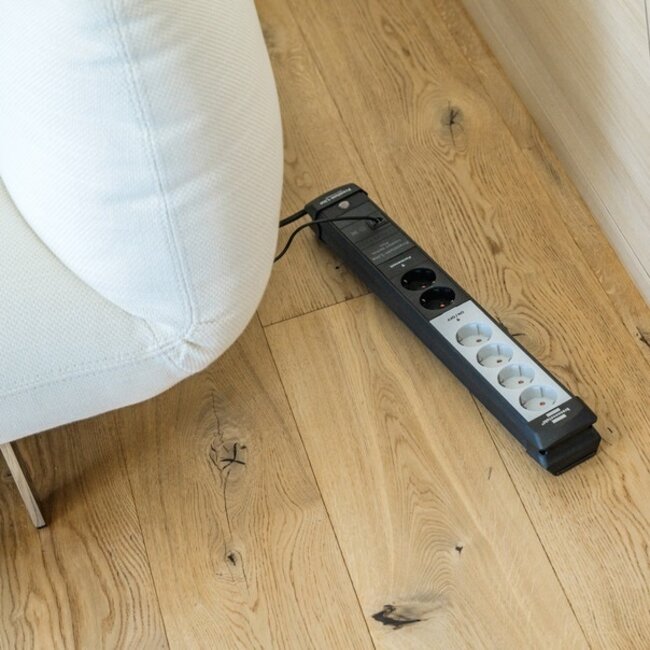 Brennenstuhl Premium-Line Comfort Switch Plus Steckdosenleiste 6-fach (4+2) mit Hand-/Fußschalter, Schwarz/Grau - 3m