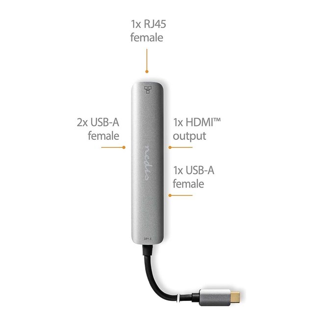 Nedis USB-C auf HDMI 4K 60Hz, USB-A & RJ45 Adapter, Grau - 0,20 m