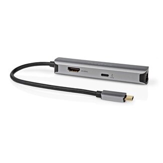 Nedis Nedis USB-C auf HDMI 4K 60Hz, USB-A, USB-C PD 100W & RJ45 Adapter Grau - 0,20 m