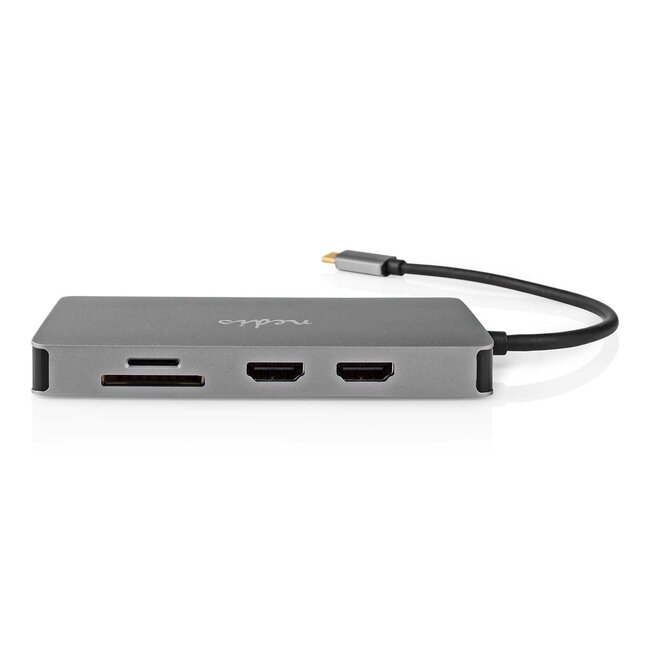 Nedis USB-C auf 2x HDMI 4K 30Hz, USB-A, USB-C PD 100W, RJ45 & (Micro) SD Adapter / Grau - 0,20 m