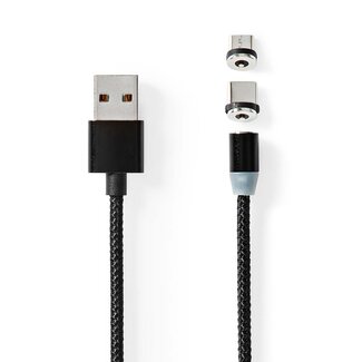 Nedis Nedis Micro USB + USB-C auf USB-A Kabel mit Magnetstecker - USB 2.0 - bis 2A / Schwarz - 2 Meter
