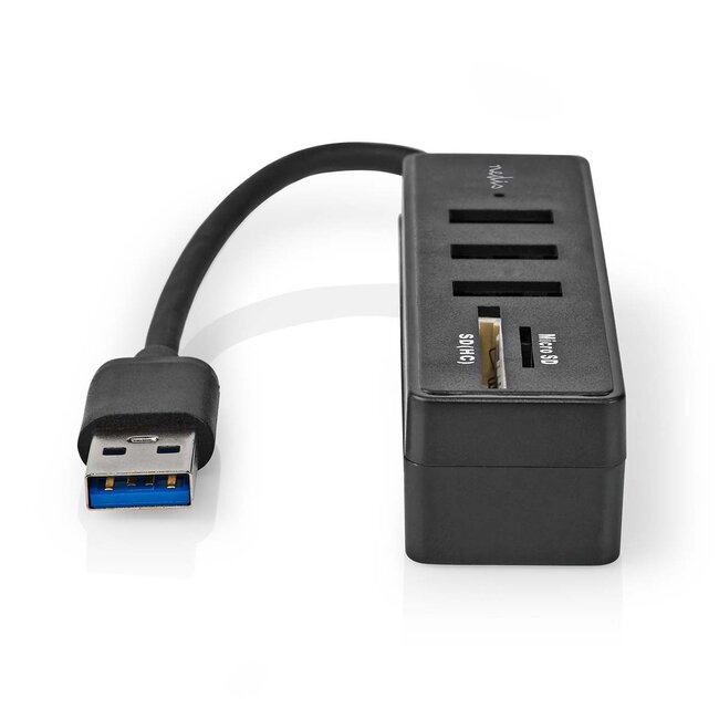 Nedis USB 3.0 Hub mit 3 Ports und Kartenleser – busbetrieben – schwarz – 0,15 m