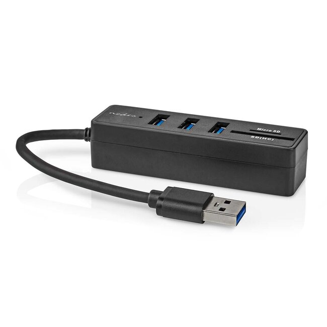 Nedis USB 3.0 Hub mit 3 Ports und Kartenleser – busbetrieben – schwarz – 0,15 m