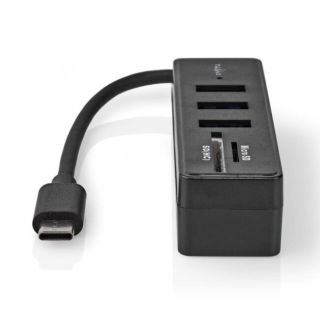 Nedis USB-C Hub mit 3 Ports & Kartenleser - buspowered - USB 3.0 / Schwarz - 0,10 m