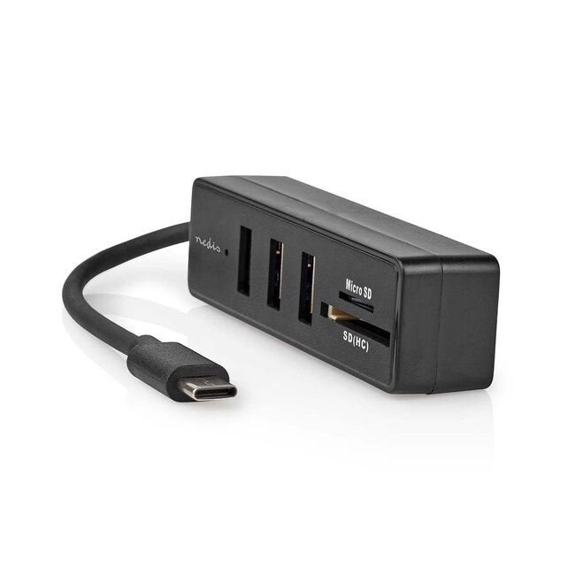 Nedis USB-C Hub mit 3 Ports & Kartenleser - buspowered - USB 3.0 / Schwarz - 0,10 m
