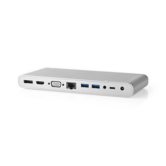 Nedis Nedis Premium USB-C Dockingstation mit HDMI, DisplayPort, VGA, 3,5mm, RJ45, USB-A & USB-C, DP Alt Mode, Aluminium - 0,20 m