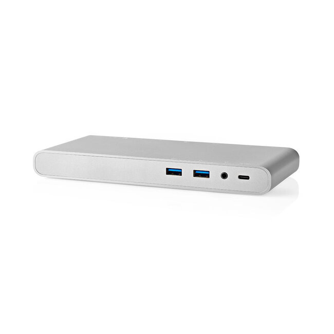 Nedis Premium USB-C Dockingstation mit HDMI, DisplayPort, VGA, 3,5mm, RJ45, USB-A & USB-C, DP Alt Mode, Aluminium - 0,20 m