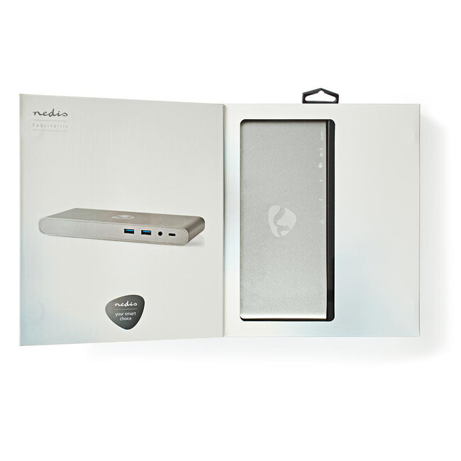 Nedis Premium USB-C Dockingstation mit HDMI, DisplayPort, VGA, 3,5mm, RJ45, USB-A & USB-C, DP Alt Mode, Aluminium - 0,20 m