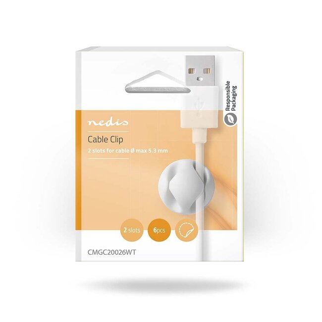 Nedis Selbstklebende Kabelhalter für 2 Kabel - 6 Stück / Weiß