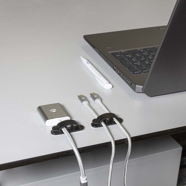 Nedis selbstklebende Kabelhalter für 3 Kabel mit Verriegelung - 3 Stück / Schwarz