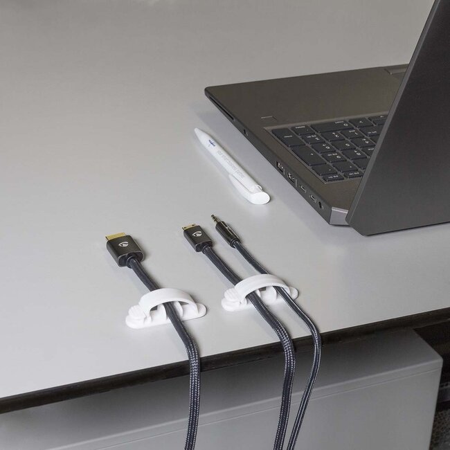 Nedis selbstklebende Kabelhalter für 3 Kabel mit Verriegelung - 3 Stück / Weiß
