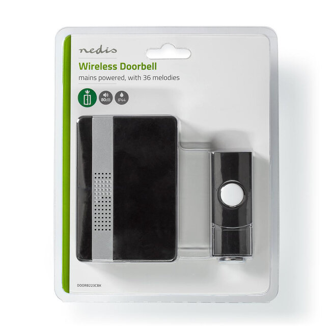 Nedis kabellose Türklingel mit einstellbarer Lautstärke – Licht & Ton – Netzbetrieb / Schwarz