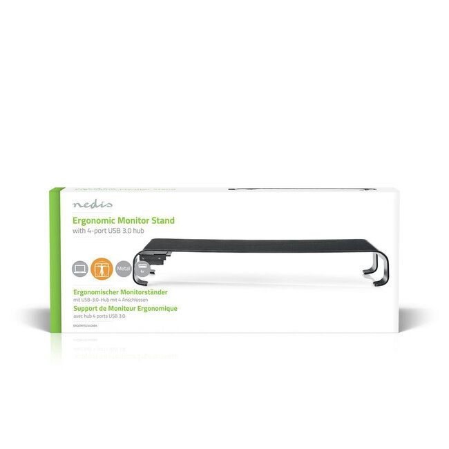 Nedis Premium ergonomischer Monitorständer mit USB 3.0 Hub – Schwarz