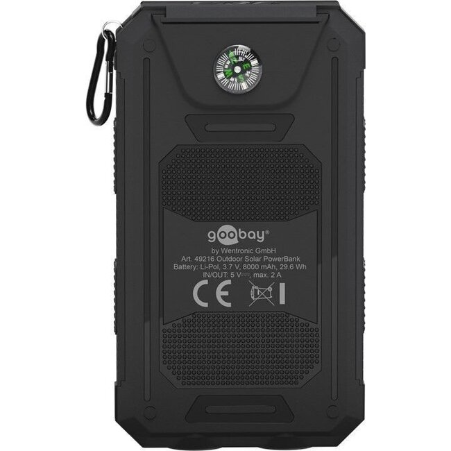 Goobay Solar Powerbank Outdoor 8.000 mAh, 2x USB-A (max. 2A), Schwarz
