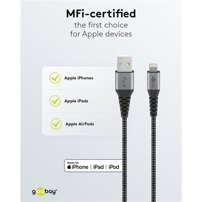 Goobay Lightning 8-polig auf USB-A Kabel - USB 2.0 - 12W - Nylon - 1 Meter