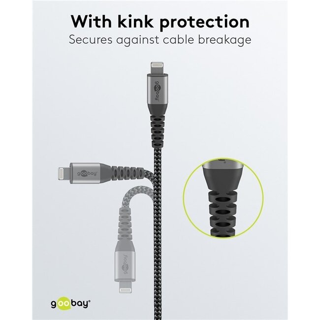 Goobay 8-Pin Lightning auf USB-C Kabel - USB 2.0 - bis 60W / Nylon - 0,5 Meter