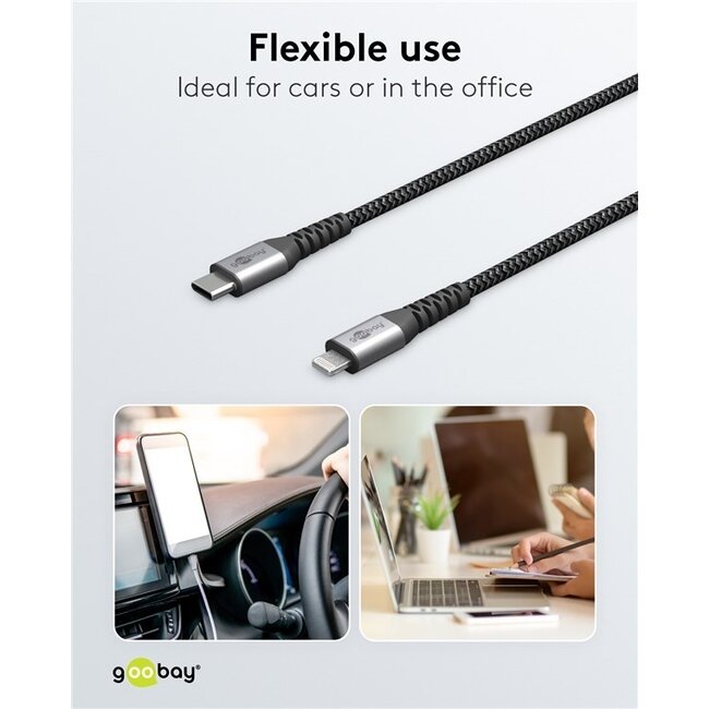Goobay 8-Pin Lightning auf USB-C Kabel - USB 2.0 - 60W - Nylon - 1 Meter