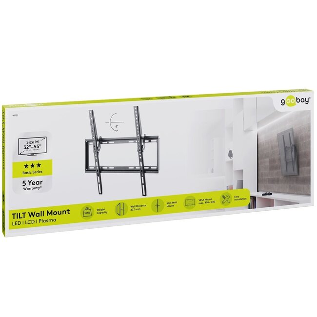 Goobay Basic Serie Tilt M Wandhalterung für Bildschirme bis 55 Zoll / neigbar