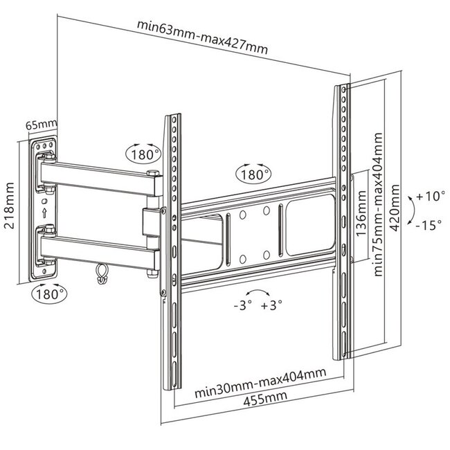 Goobay Basic Serie Full Motion M Wandhalterung für Bildschirme bis 55 Zoll / 3 Drehpunkte