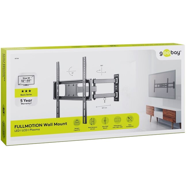 Goobay Basic Serie Full Motion M Wandhalterung für Bildschirme bis 55 Zoll / 3 Drehpunkte