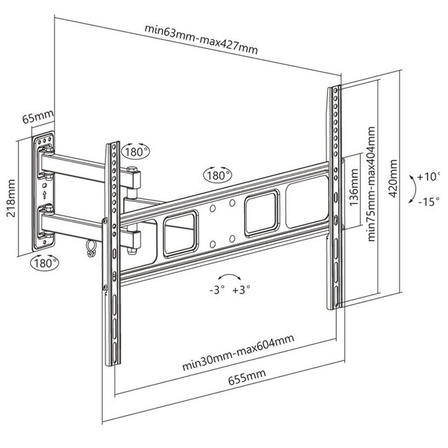 Goobay Basic Serie Full Motion L Wandhalterung für Bildschirme bis 70 Zoll / 3 Drehpunkte