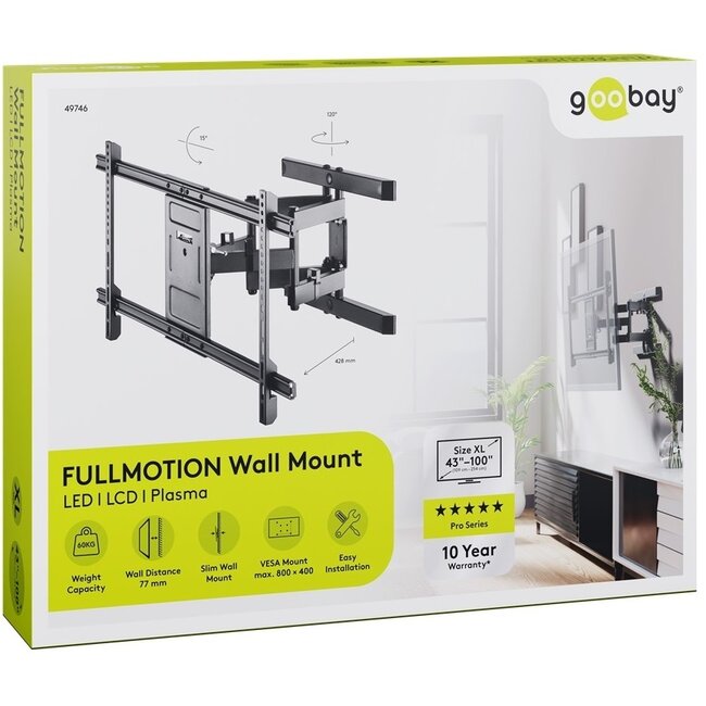 Goobay Pro Serie Full Motion XL Wandhalterung bis 100 Zoll / 3 Drehpunkte