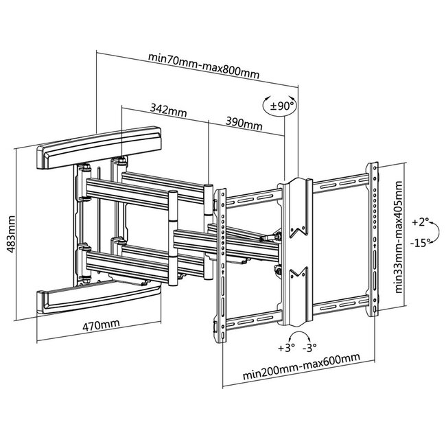 Goobay Pro Serie Full-Motion L Wandhalterung mit extra langem Arm für Bildschirme bis 70 Zoll / 3 Drehpunkte