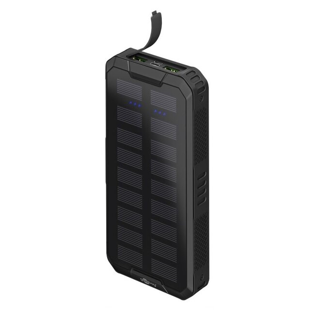 Goobay Powerbank Fast Charge Solar 20.000 mAh, 2x USB-A & 1x USB-C, schwarz