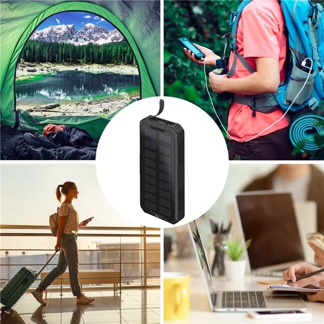 Goobay Powerbank Fast Charge Solar 20.000 mAh, 2x USB-A & 1x USB-C, schwarz