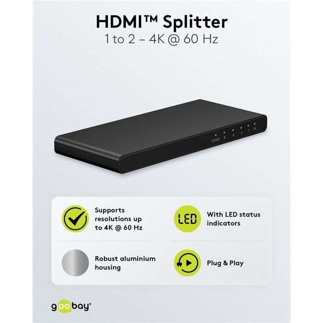 Goobay HDMI Splitter 1 auf 2 - HDMI 2.0 (4K 60Hz + HDR) / Schwarz