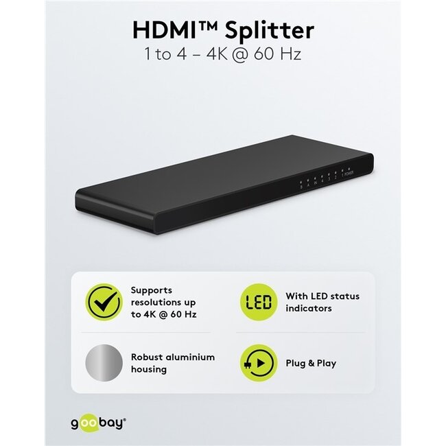 Goobay HDMI-Splitter 1 auf 4 - HDMI 2.0 (4K 60Hz + HDR) / Schwarz