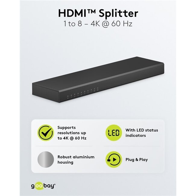 Goobay HDMI-Splitter 1 auf 8 - HDMI 2.0 (4K 60Hz + HDR) / Schwarz