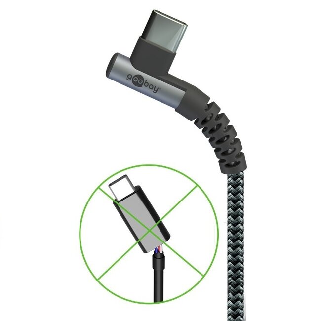 Goobay USB-C zu USB-C Winkelkabel (links/rechts) - USB 2.0 - bis 60W / Nylon - 2 Meter