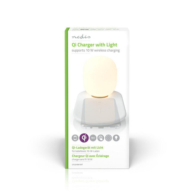 Nedis LED-Nachtlicht mit Fast Charging kabellosem Qi-Ladegerät - 2A/10W, Weiß
