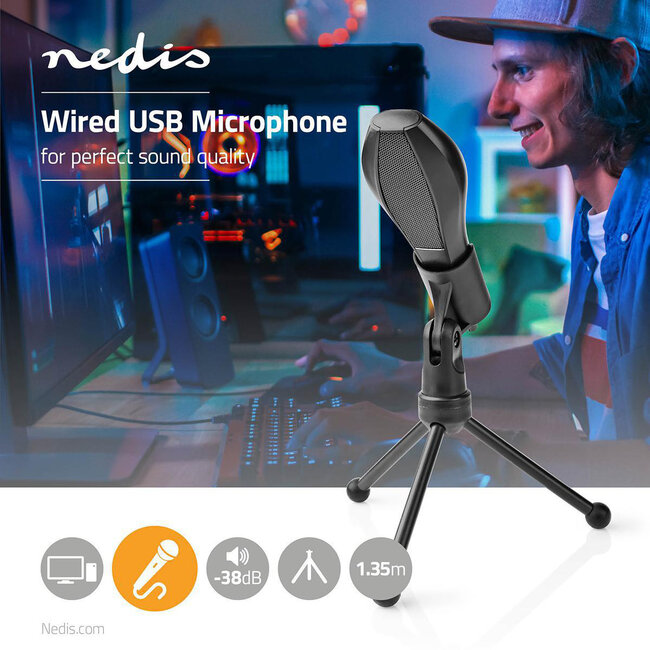 Nedis USB-A Kondensatormikrofon mit Stativ - Schwarz, 1,4 m