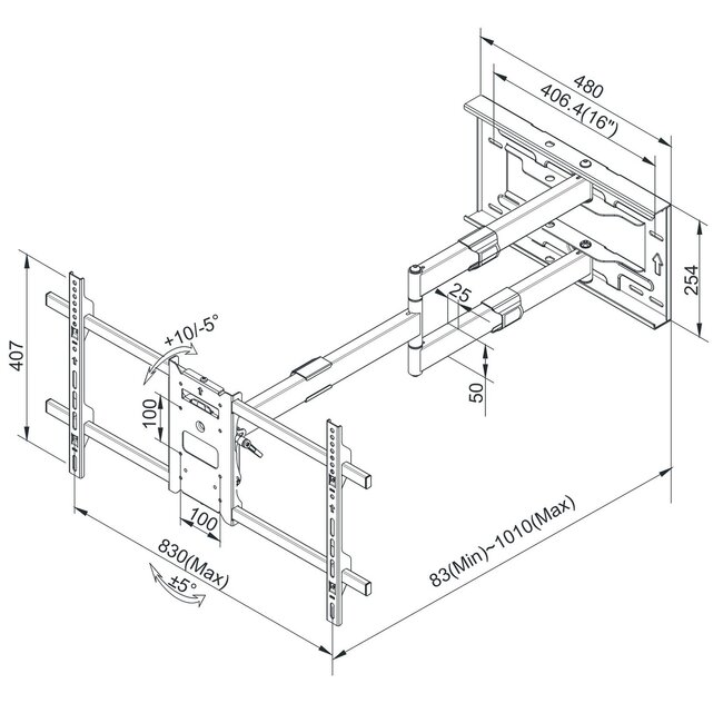 My Wall XXL Wandhalterung für Bildschirme bis 90 Zoll / Full Motion (3 Drehpunkte)