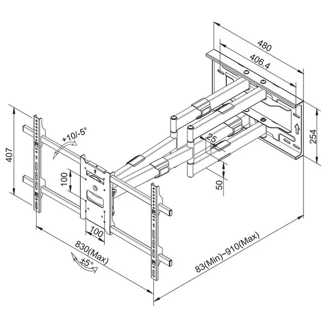 My Wall XXL Full-Motion Wandhalterung für Bildschirme bis 80 Zoll (3 Drehpunkte)
