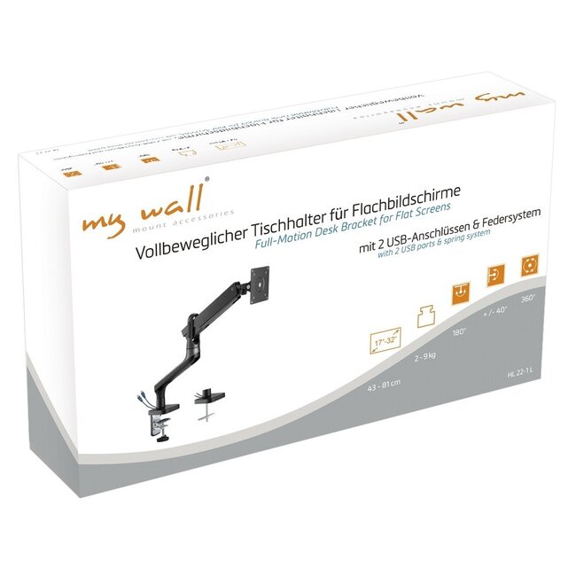My Wall Monitorhalterung bis 32 Zoll / interaktiv / 2 USB-Anschlüsse / schwarz