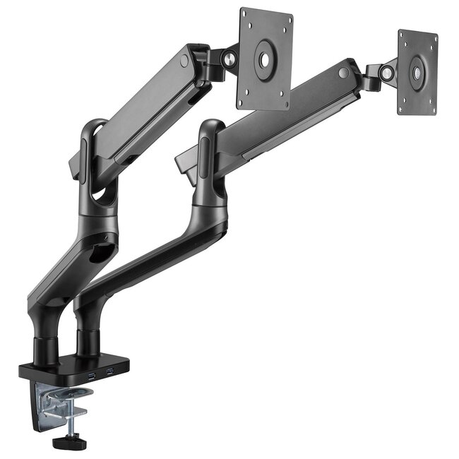 My Wall Schreibtischhalterung für 2 Monitore bis 32 Zoll / interaktiv / 2 USB-Anschlüsse / schwarz/silber