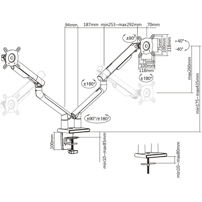 My Wall Schreibtischhalterung für 2 Monitore bis 32 Zoll / interaktiv / schwarz/silber