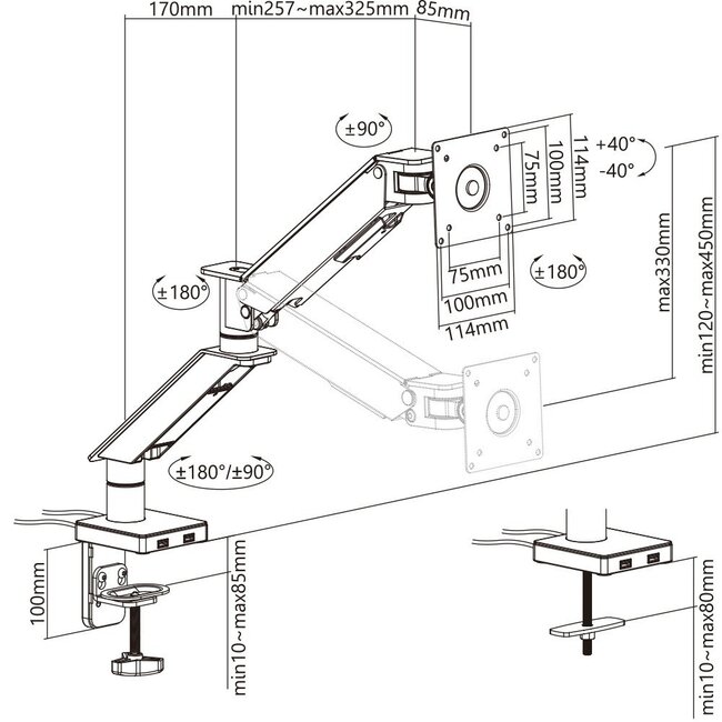 My Wall Monitorhalterung bis 35 Zoll / Interaktiv / 2 USB-Anschlüsse / Schwarz/Rot